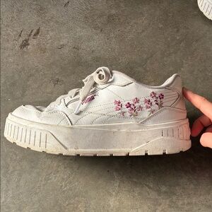 Puma White Sneakers with Purple Floral Accents